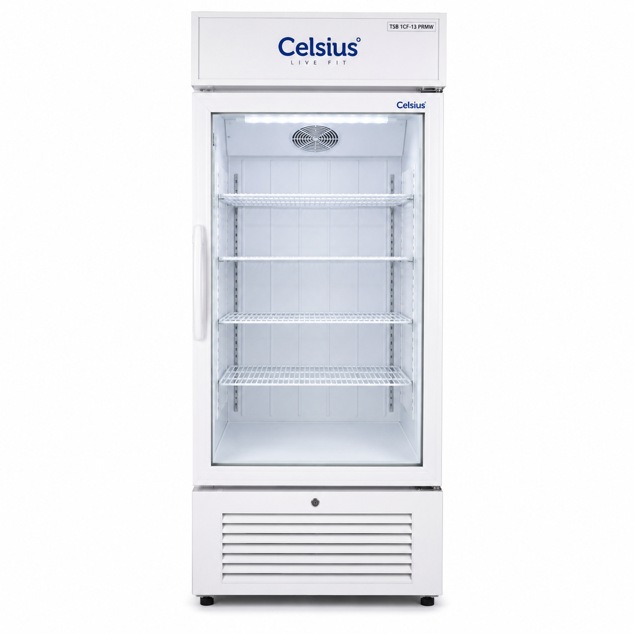 Celsius TSB 1CF-13 PRMW Single Door Full Glass White Chiller Commercial Display Refrigerator