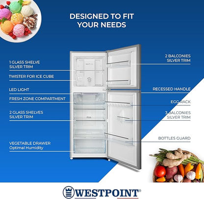 Westpoint WNN-3023ERI 300L No Frost Double Door Refrigerator | Top Mount | Stainless Steel Finish