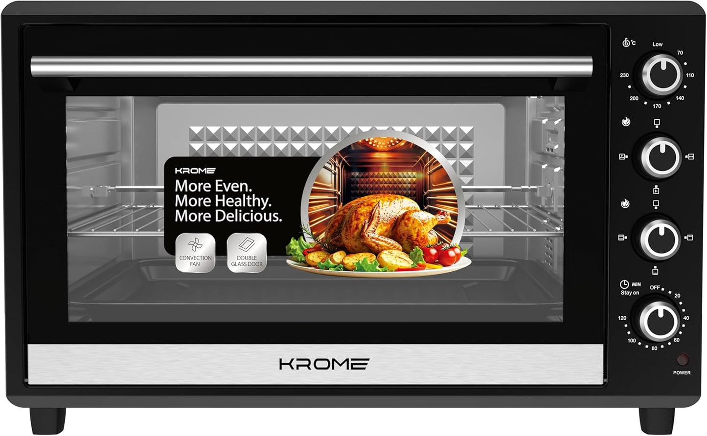 KROME Electric Oven 120L KR-EO120RC – 2700W Countertop Oven with Rotisserie, Convection Fan & Double Glass Door