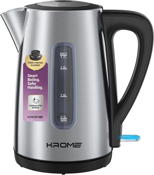 KROME Kettle Stainless Steel 1.7L – KR-KTSS210PD | STRIX UK Control Electric Kettle
