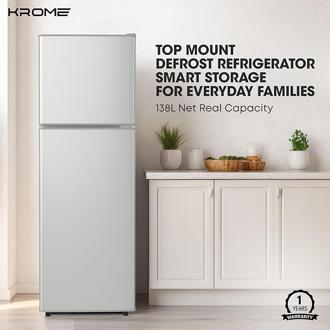 Krome  Double Door Refrigerator KR-RDC180IH with Multi Air Flow & Tempered Glass Shelves