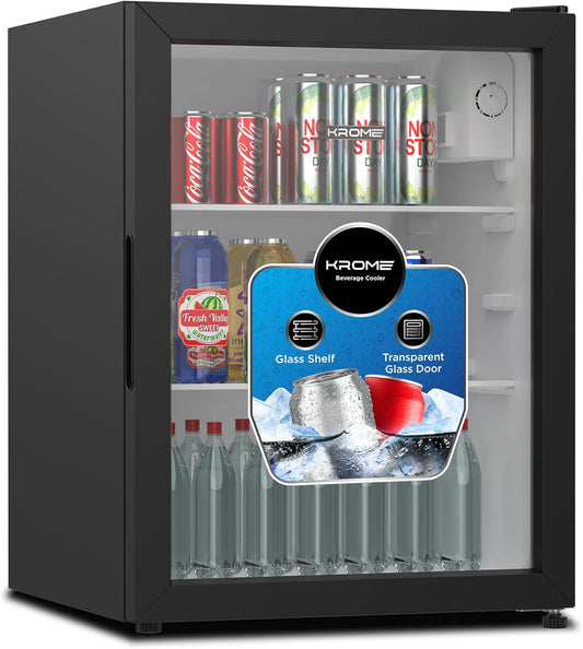 KROME Chiller Cooler Beverage Single Door KR-BC90DM – 90L Beverage Cooler with Glass Door & Mechanical Temperature Control