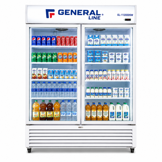 General Line GL-1120DDSW Glass Door Chiller – 1120L Double Door Commercial Display Refrigerator