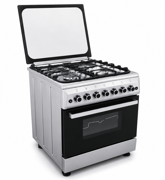 GRATUS 60x60 Full Gas Cooker FCR604KTSS1 | 4 Burner Free Standing Gas Range with Turbo Fan, Cast Iron & 64L Gas Oven