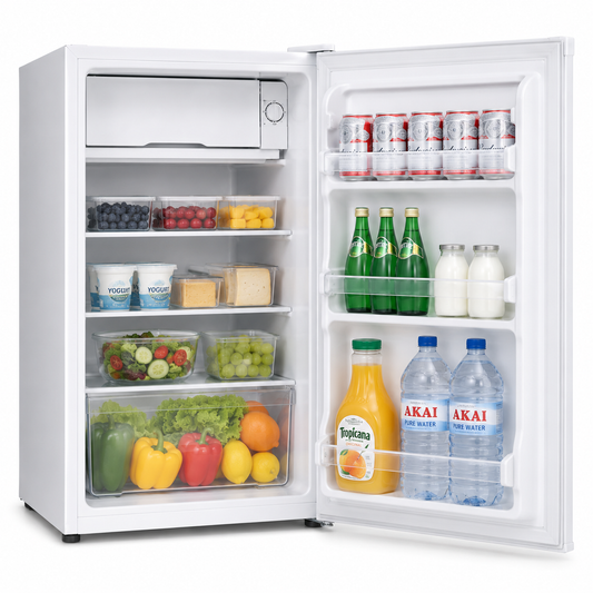 AKAI Refrigerator 90L RFMA-K90DW6 – Single Door Compact Refrigerator | Freezer Compartment | Adjustable Thermostat | White