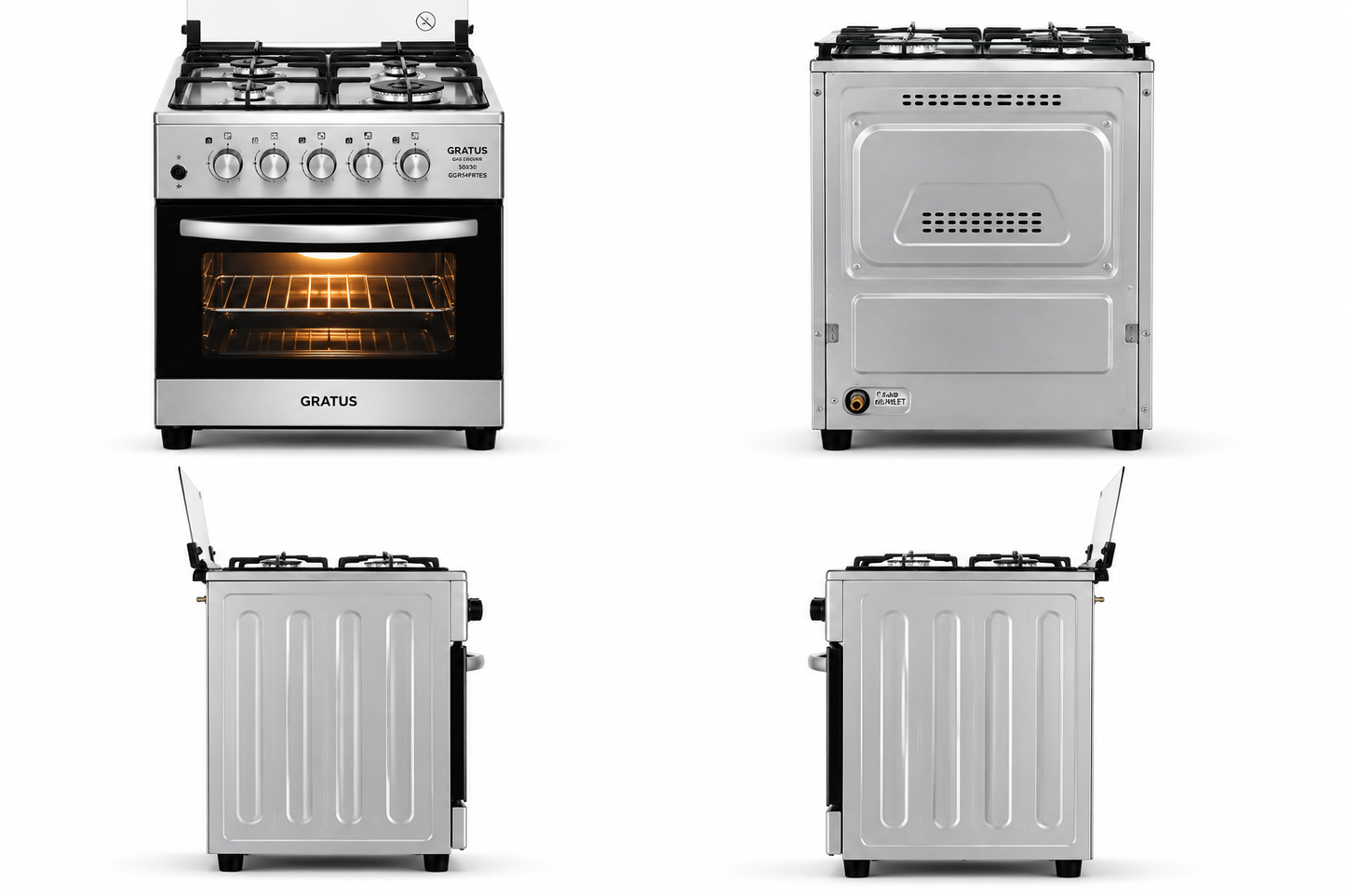 GRATUS 50x50 Full Gas Cooker GGR54FRTES | 4 Burner Free Standing Gas Range with Euro Burners & Gas Oven
