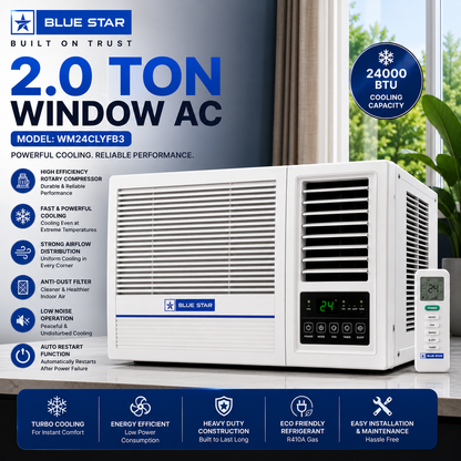 Blue Star Window AC 2.0 Ton Rotary WM24CLYFB3 – Powerful Cooling & Energy Efficient Air Conditioner