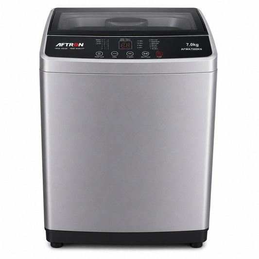 AFTRON Top Load Washing Machine 7KG AFWA7000KN – Fully Automatic | 12 Wash Programs | 1000 RPM | Silver