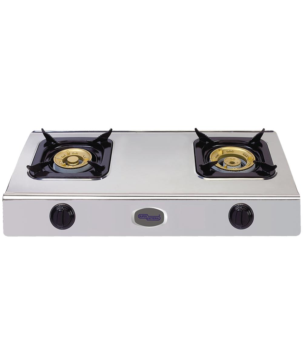 Super General SGB02SS 2 Burner Stainless Steel Table Top Gas Stove – Durable Manual Ignition Cooktop