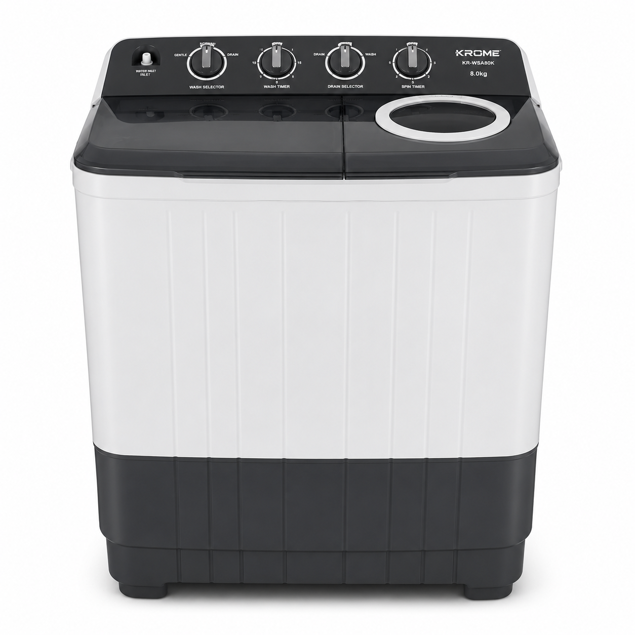 Krome KR-WSA80K 8KG Twin Tub Semi-Automatic Washing Machine | Powerful Wash & Spin | Top Load