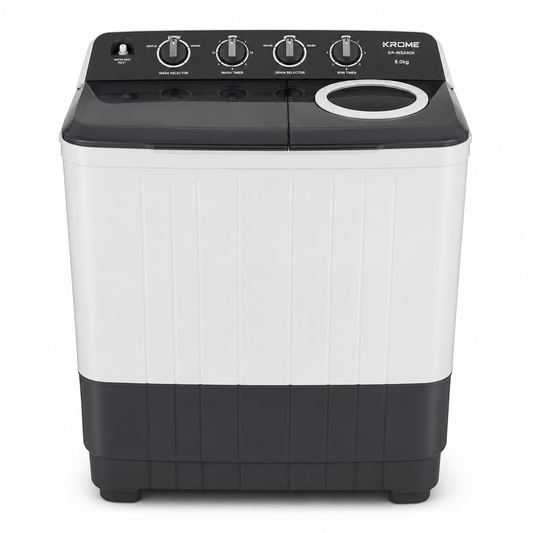 Krome KR-WSA80K 8KG Twin Tub Semi-Automatic Washing Machine | Powerful Wash & Spin | Top Load