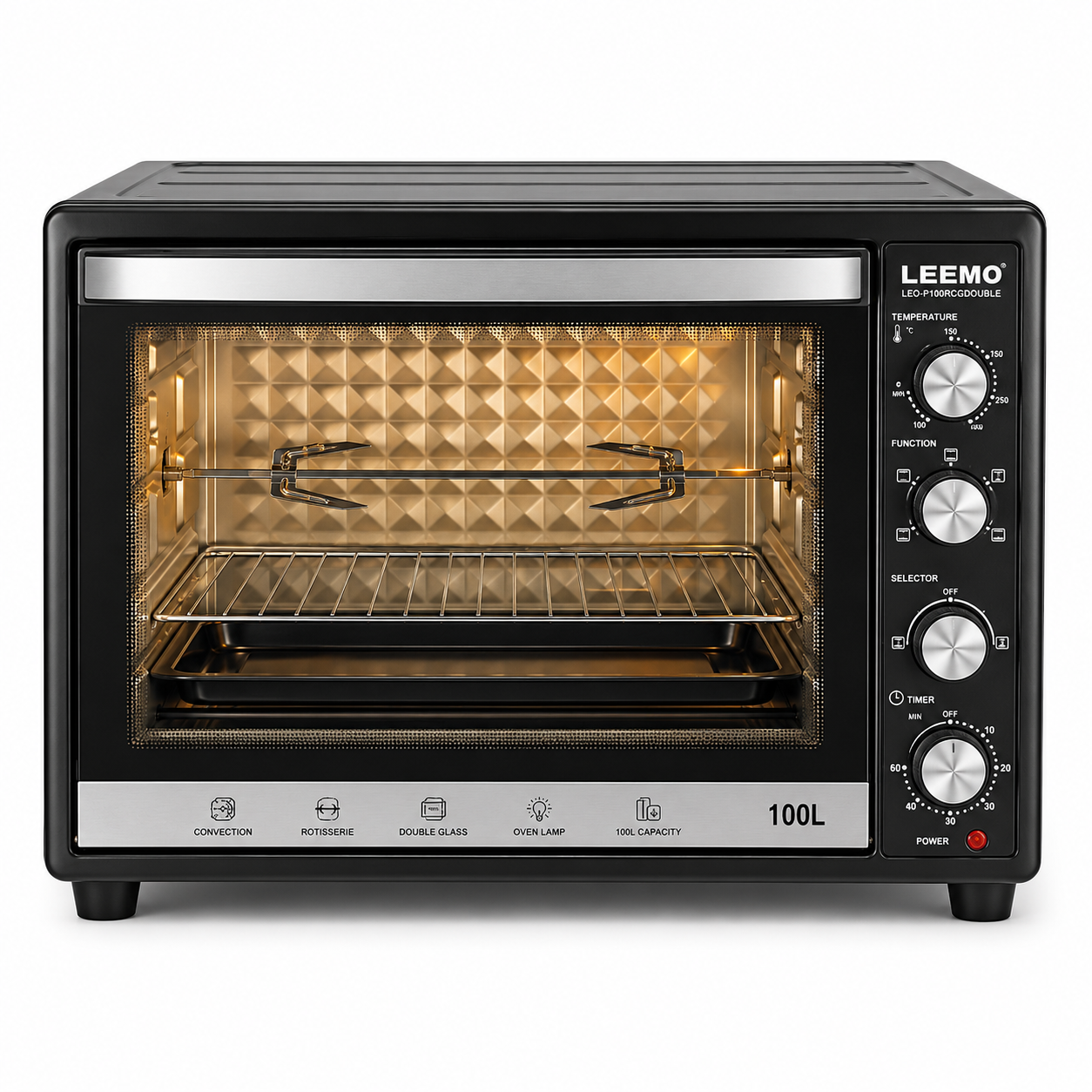 LEEMO LEO-P100RCGDOUBLE 100L Electric Oven | Convection, Rotisserie Grill, Double Glass Door | UAE