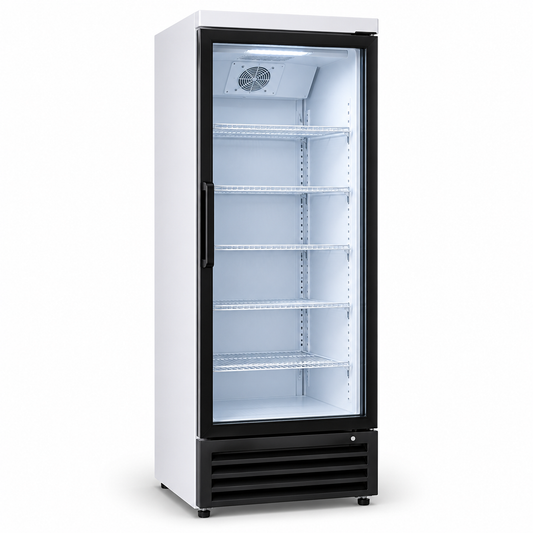 Midea HS411S 309L Commercial Chiller Showcase | Glass Door Beverage Display Refrigerator | UAE