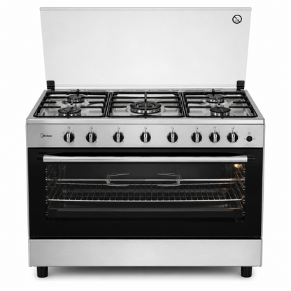 Midea 90×60cm 5 Burner Gas Cooker LME95028FFD | 115L Gas Oven | Rotisserie | Flame Failure Safety | UAE
