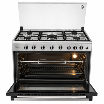 Midea 90×60cm 5 Burner Gas Cooker LME95028FFD | 115L Gas Oven | Rotisserie | Flame Failure Safety | UAE