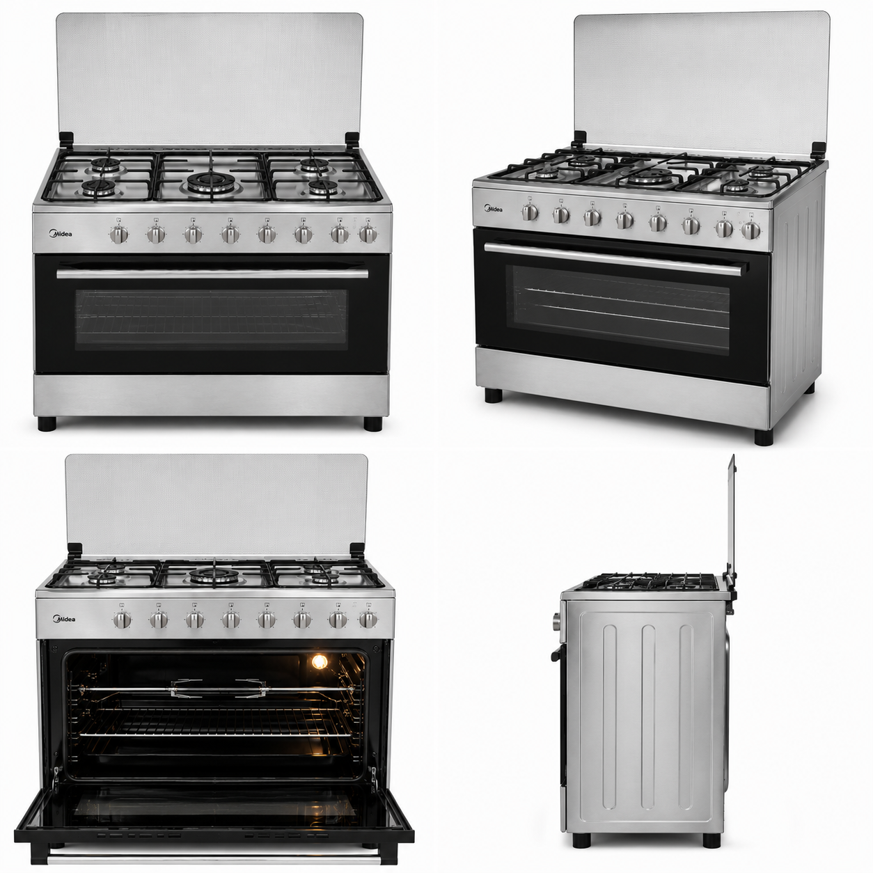 Midea 90×60cm Stainless Steel Gas Cooker CME9060C | 5 Burners | 115L Oven | Rotisserie | UAE