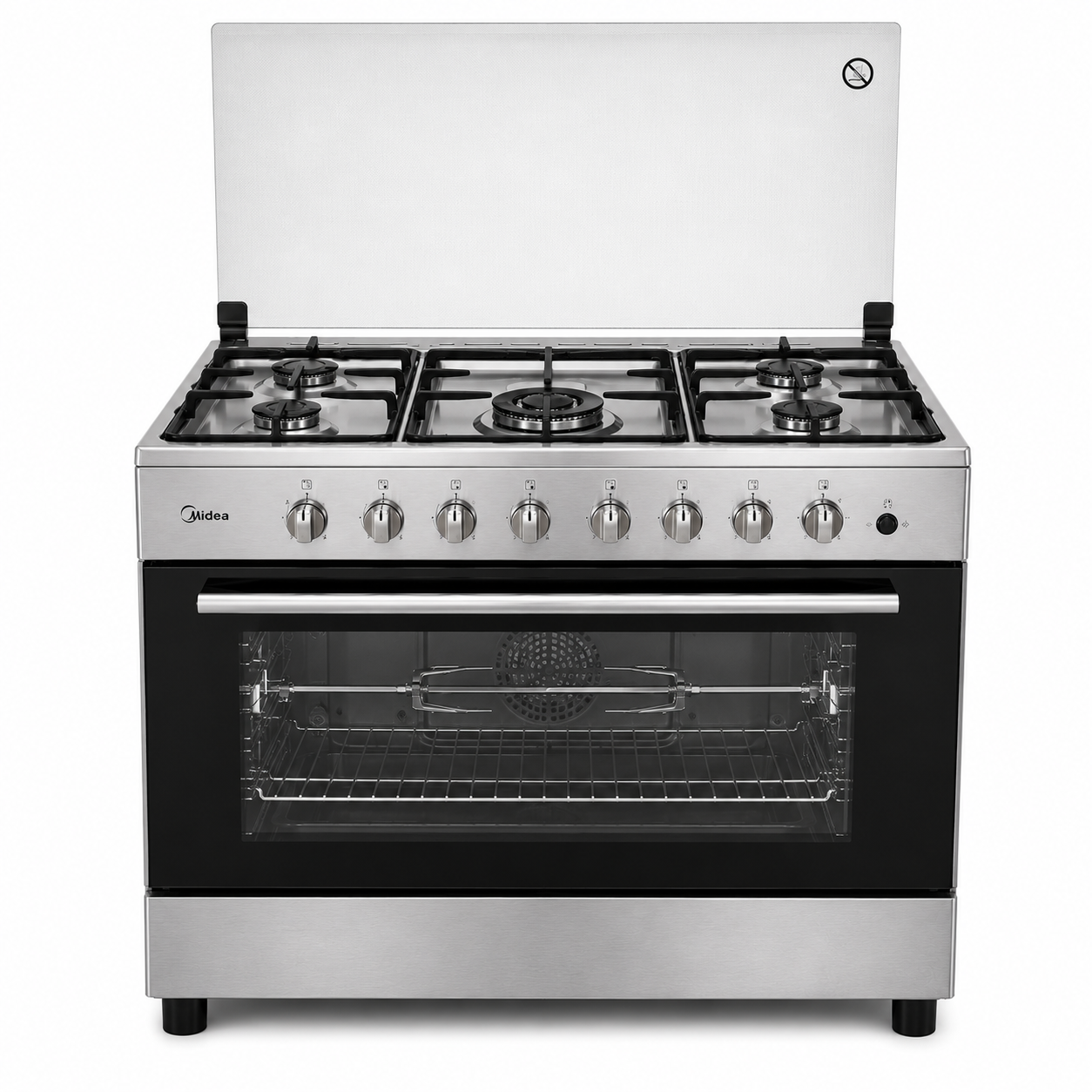 Midea 90×60cm Stainless Steel Gas Cooker CME9060C | 5 Burners | 115L Oven | Rotisserie | UAE