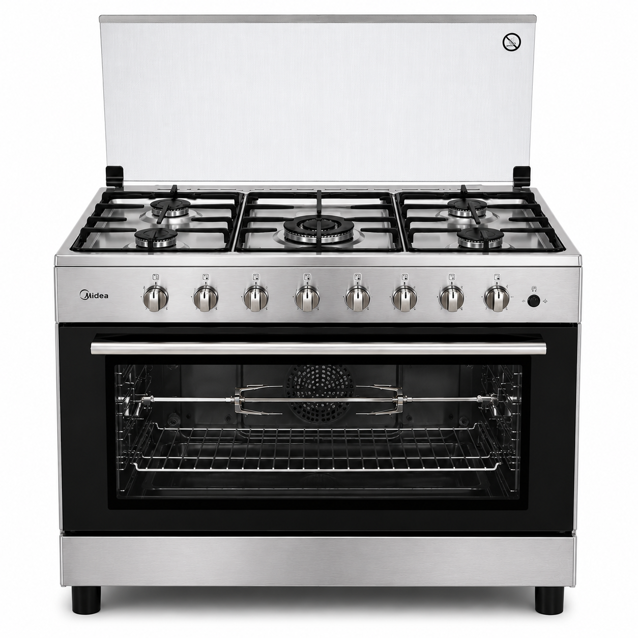 Midea 90×60cm Stainless Steel Gas Cooker CME9060C | 5 Burners | 115L Oven | Rotisserie | UAE