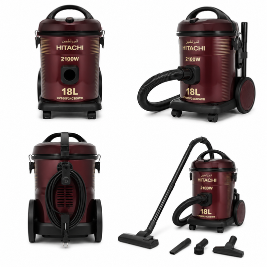 Hitachi Drum Vacuum Cleaner 2100W 18L Wine Red CV950F24CBSWR | Powerful Suction & Blower Function