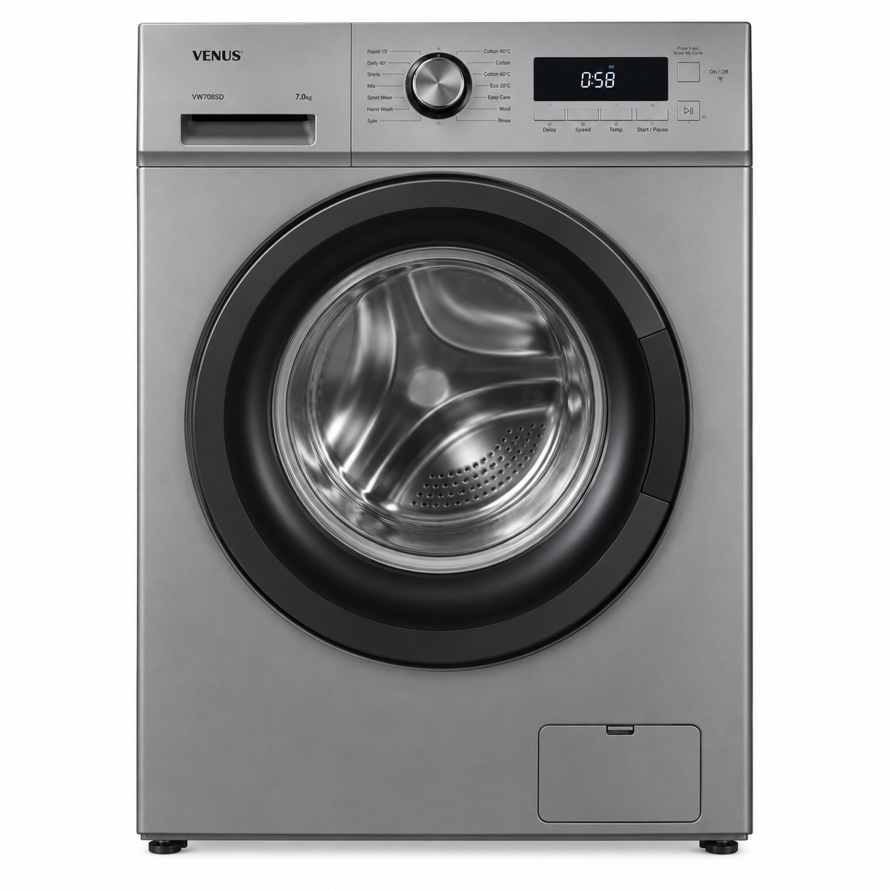 Venus VW708SD Front Load Washing Machine 7KG – Dark Silver Fully Automatic Washer