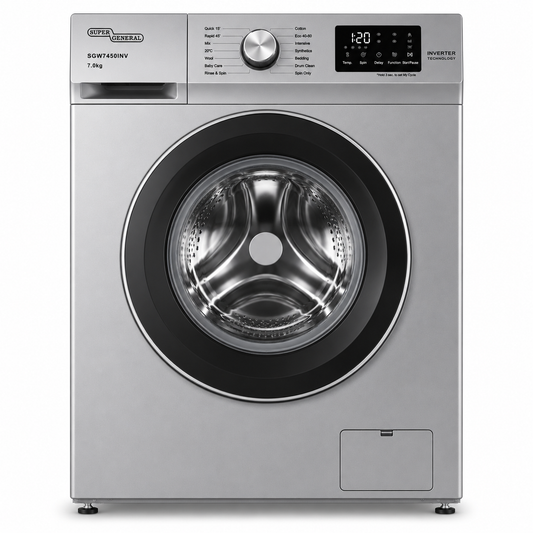 Super General SGW7450INV Front Load Washing Machine 7KG Silver – Fully Automatic Inverter Washer
