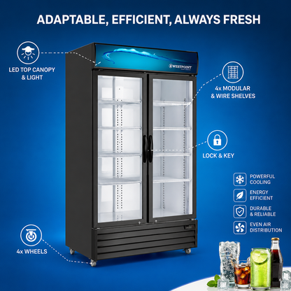 Westpoint WPSN-8217T2 Upright Double Door Chiller 800L – Commercial Display Refrigerator with No Frost Cooling