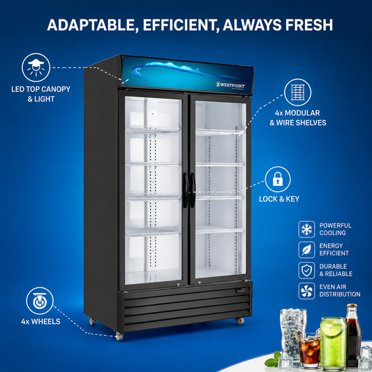 Westpoint WPSN-8217T2 Upright Double Door Chiller 800L – Commercial Display Refrigerator with No Frost Cooling
