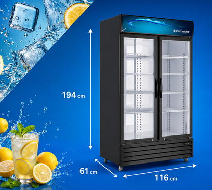 Westpoint WPSN-8217T2 Upright Double Door Chiller 800L – Commercial Display Refrigerator with No Frost Cooling