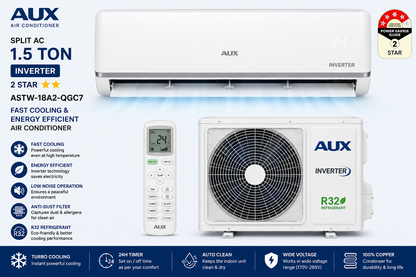 AUX Split AC 1.5 Ton Inverter 2 Star ASTW-18A2-QGC7 – Fast Cooling & Energy Efficient Air Conditioner