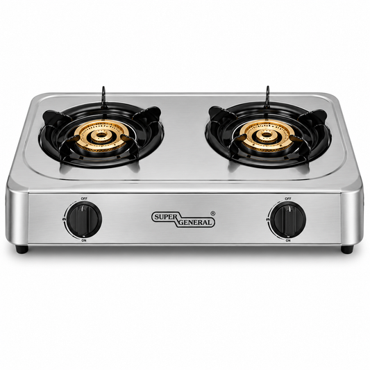 SUPER GENERAL 2 Burner Gas Stove SGB02SS – Stainless Steel Table Top Cooker
