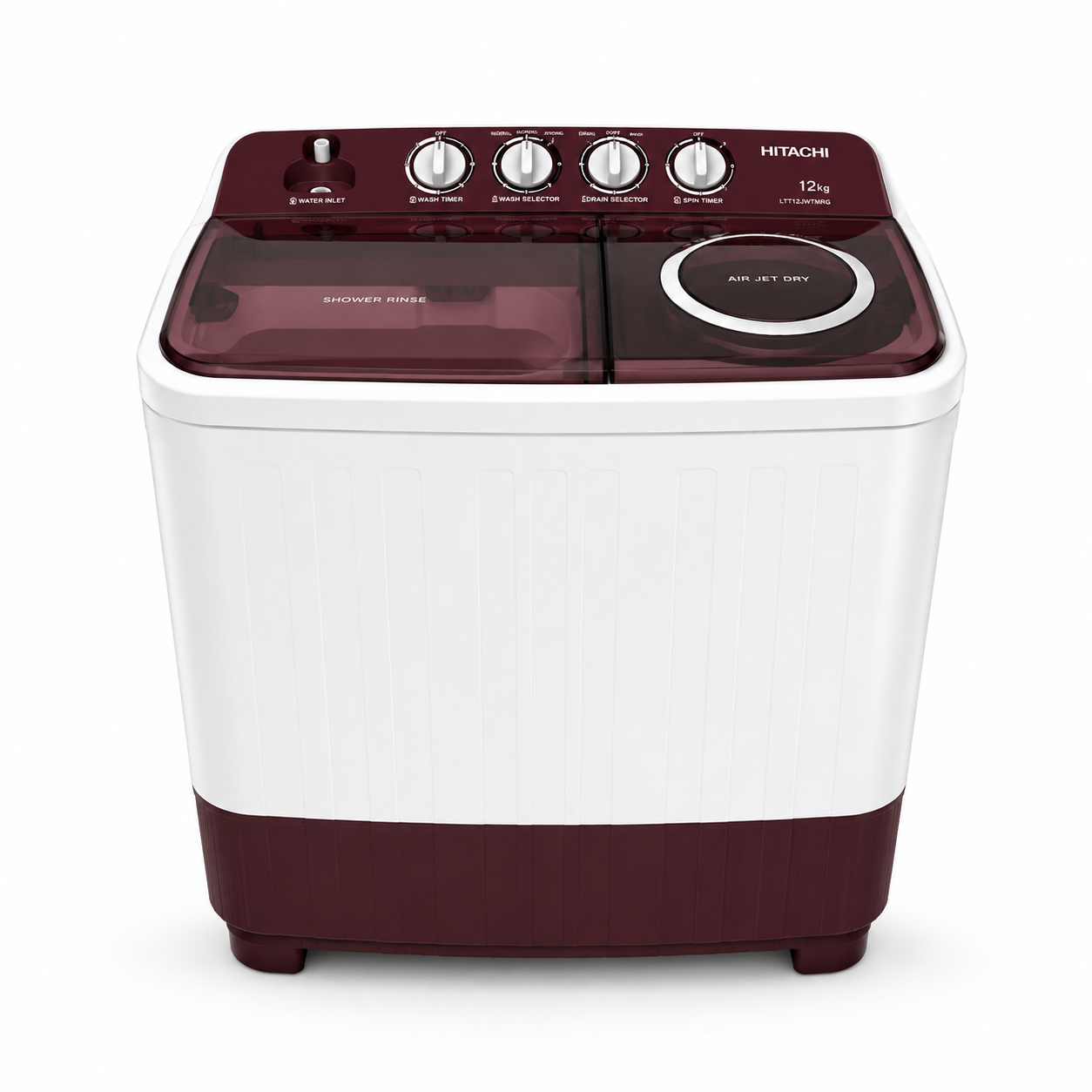 Hitachi LTT12JWTMRG 12KG Twin Tub Washing Machine | Air Jet Dry, Zen Wave Impeller & Shower Rinse