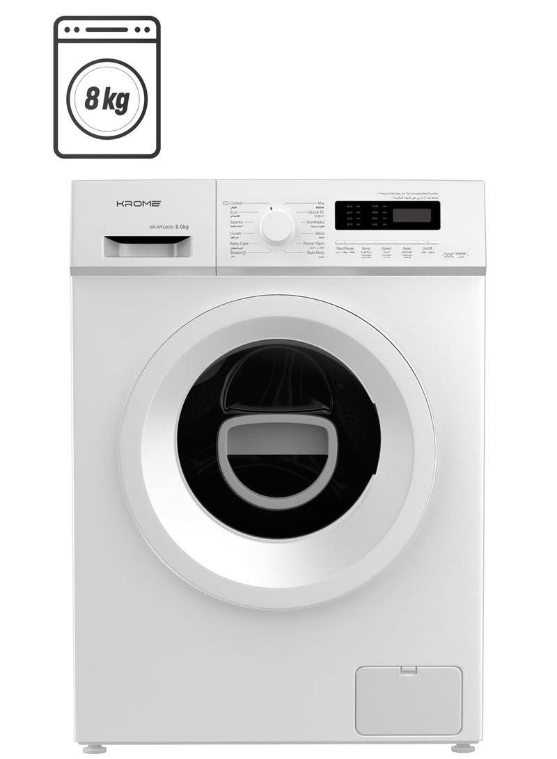 Krome KR-WFL80SI 8KG Front Load Fully Automatic Washing Machine – 1400 RPM BLDC Inverter Motor | White
