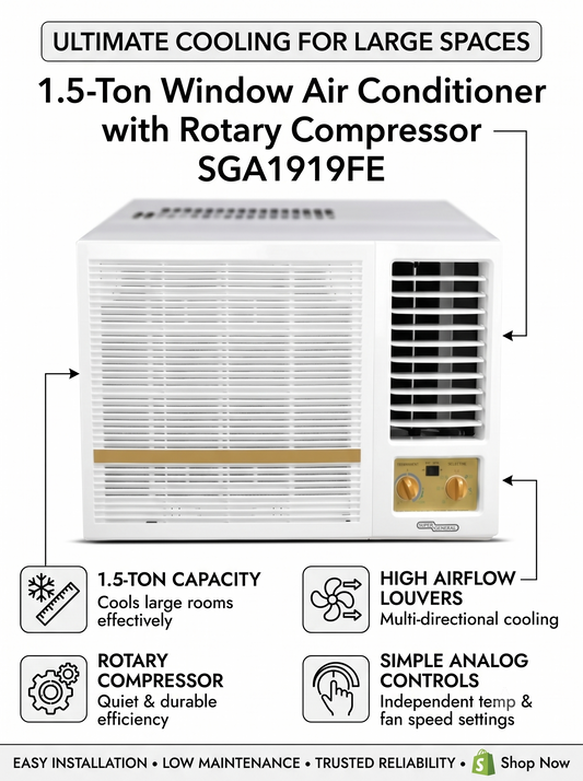 Super General SGA19AE Window Air Conditioner 1.5 Ton – Rotary T3 Window AC