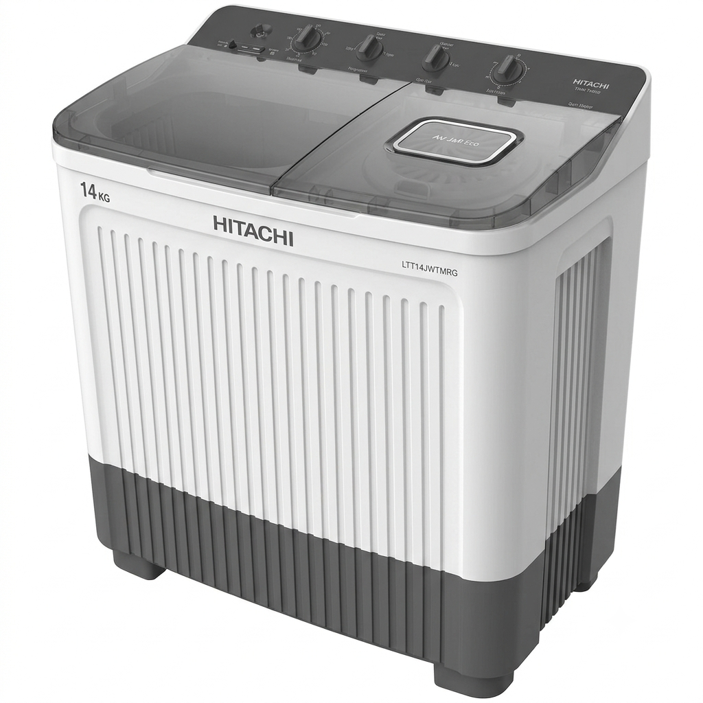 Hitachi LTT14JWTMRG 14KG Twin Tub Washing Machine | Air Jet Dry, Zen Wave Impeller & Shower Rinse