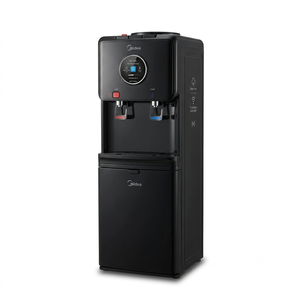 Midea Top Loading Water Dispenser YL2436S-WB-G | Hot & Cold | 2 Taps | 35L Storage Cabinet | Black | UAE