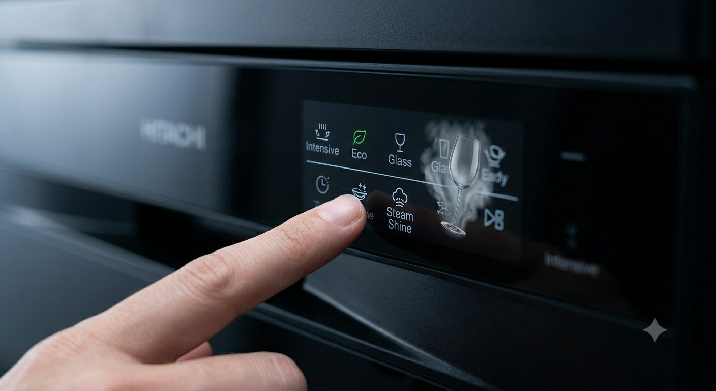 Hitachi Dishwasher 15 Place Settings 8 Programs HDF-F158CVGB | Freestanding Dishwasher with Inverter Motor & Steam Shine
