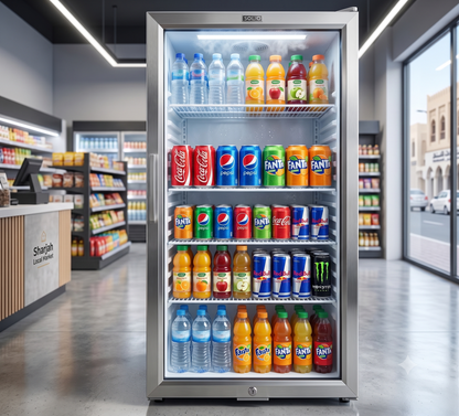 Yamada YCC90G 85L Glass Door Refrigerator | Single Door Beverage Cooler with LED Light & Lock