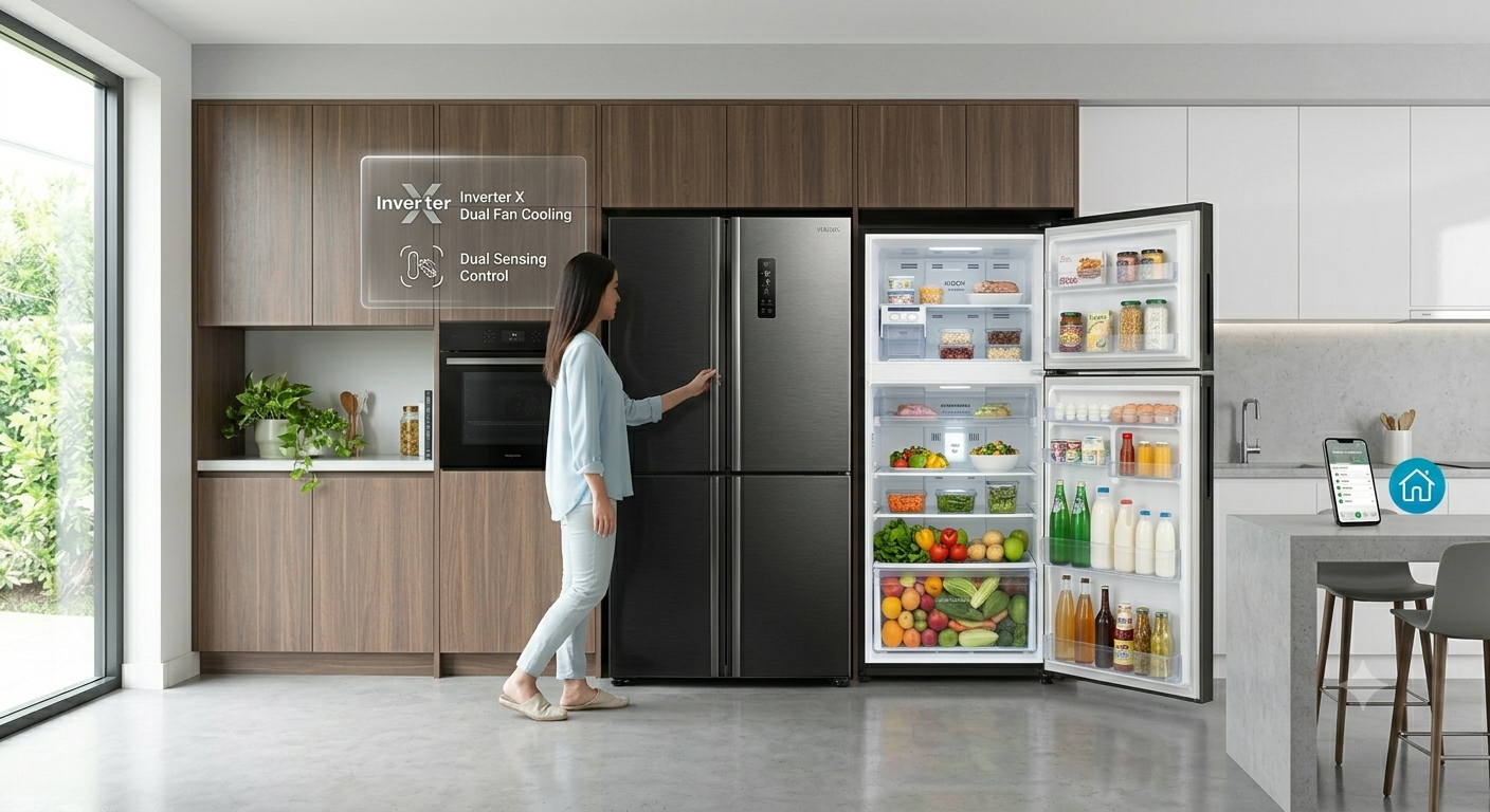 Hitachi 500L Double Door Refrigerator HRTN6408SXAE | Inverter Compressor & Spacious Storage