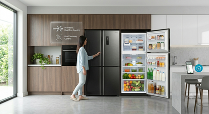 Hitachi 500L Double Door Refrigerator HRTN6408SXAE | Inverter Compressor & Spacious Storage