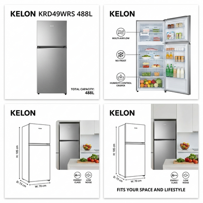 Kelon KRD49WRS 488L Top Mount Refrigerator | No Frost, Multi Air Flow & LED Lighting