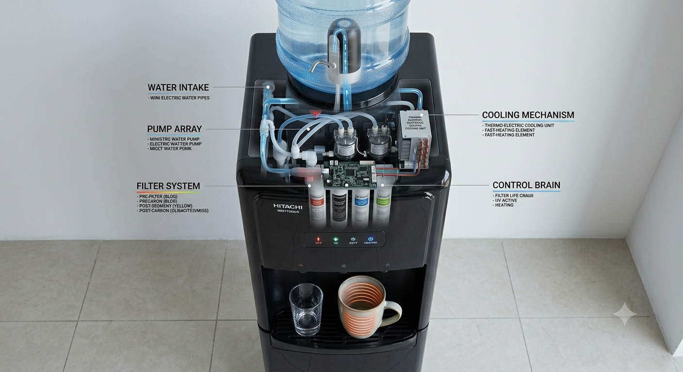 Hitachi HWD15000B Top Load Water Dispenser | Hot, Cold & Ambient Water | 15L Storage Cabinet