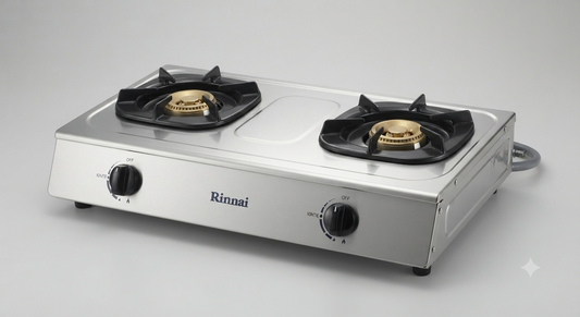 Rinnai 2 Burner RV210RI | Brass Burners | Stainless Steel Top | Durable Tabletop Gas Stove | UAE