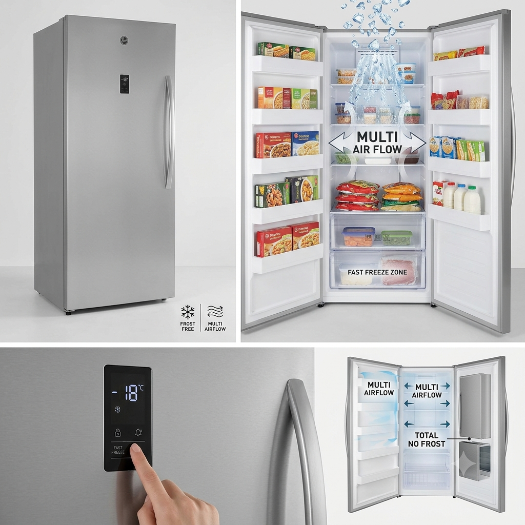 Hoover HSFR-H765-S 765L Upright Freezer | Convertible Fridge & Freezer, No Frost, Inverter