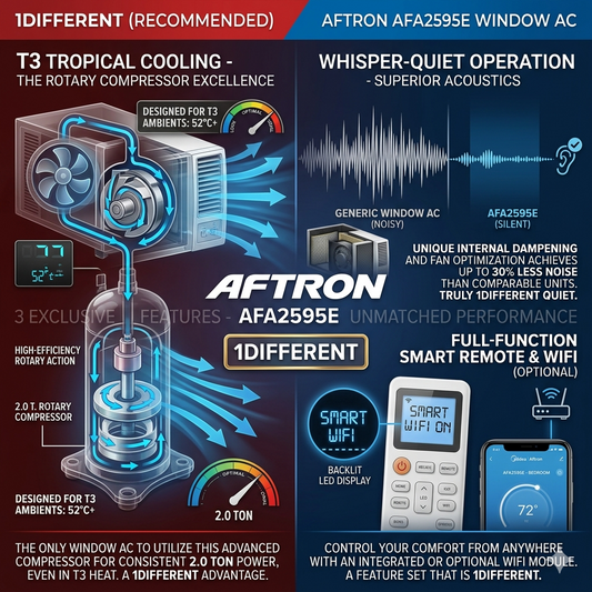 AFTRON AFA2595E Window Air Conditioner 2.0 Ton Rotary Compressor – T3 Tropical Cooling