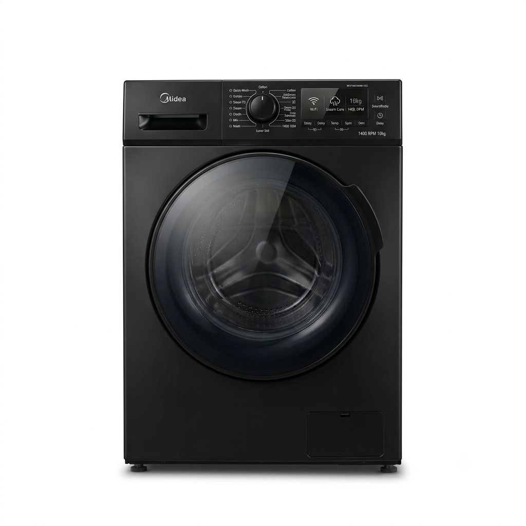 Midea 10kg Front Load Washing Machine MF210W100WB/T-GCC | 1400 RPM | Inverter Motor | Steam | Black | UAE