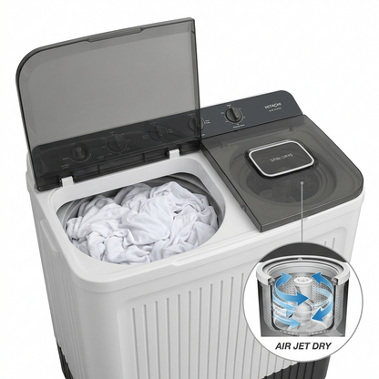 Hitachi LTT16JWTMRG 16KG Twin Tub Washing Machine | Air Jet Dry, Zen Wave Impeller & Dual Lint Filter