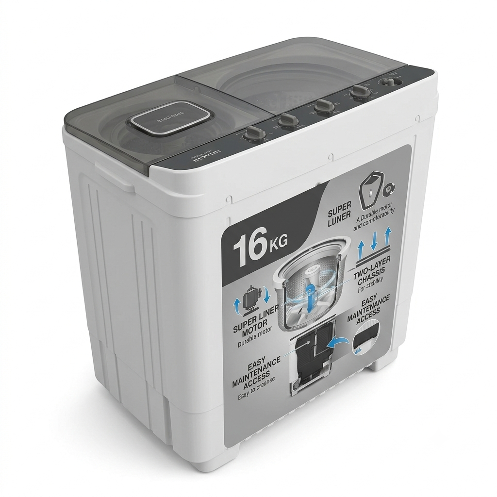 Hitachi LTT16JWTMRG 16KG Twin Tub Washing Machine | Air Jet Dry, Zen Wave Impeller & Dual Lint Filter