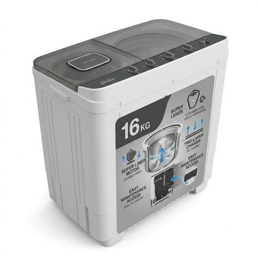 Hitachi LTT16JWTMRG 16KG Twin Tub Washing Machine | Air Jet Dry, Zen Wave Impeller & Dual Lint Filter