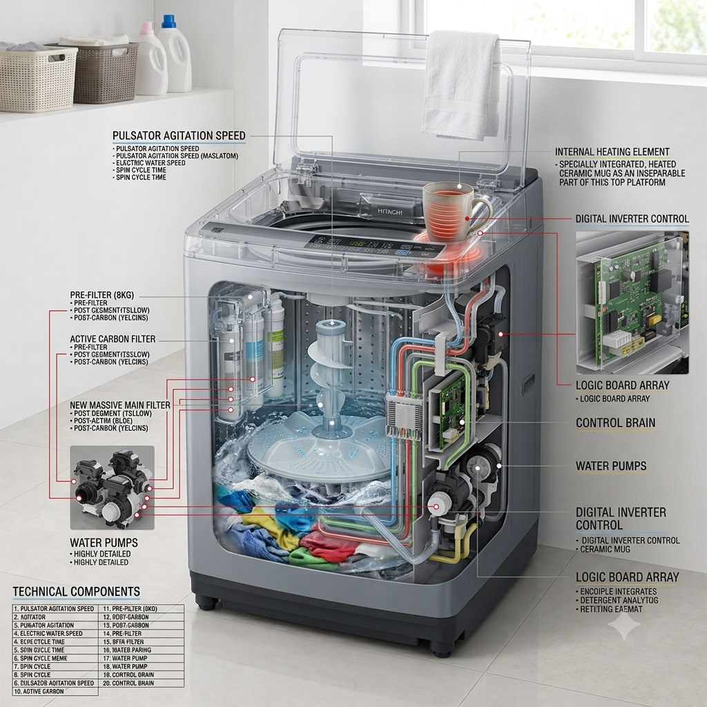 Hitachi SFP220ZFV3CGXSS 22KG Fully Automatic Top Load Washing Machine | Inverter, Dual Jet & Auto Self Clean