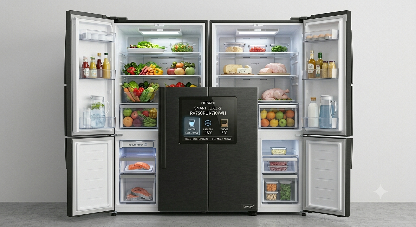 Hitachi 500L French Bottom Freezer Refrigerator RVX500PUK9KBSL | Inverter & No Frost
